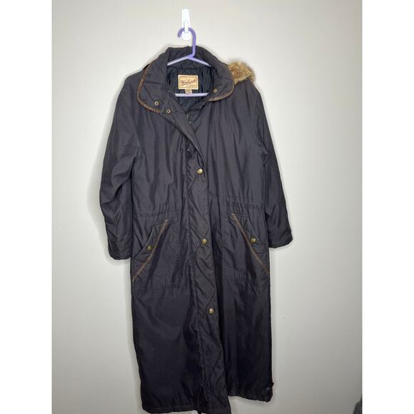 Woolrich Vintage Black Extra Long Parka Jacket w/ Detatchable Fur In Black - Picture 1 of 16